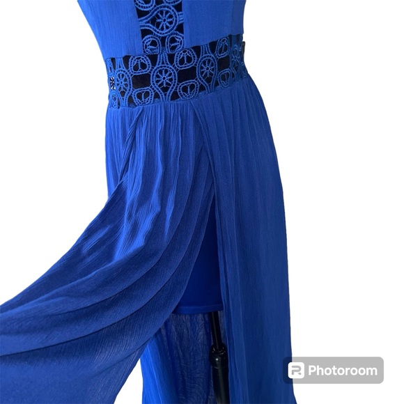 Crotchet Maxi Summer Spring Dress Blue SZ L - Picture 6 of 6